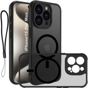 Imagem de USTIYA Magnética Capa para iPhone 15 Pro Max 6,7 polegadas Case Matte Acrílico Uso Resistente Protetora de Câmera Capinha Acessórios para Celular com Cordão Preto FGCX