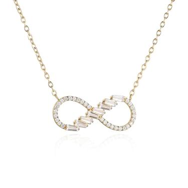 Imagem de HZMAN Colar feminino com símbolo do infinito de cristal cintilante de aço inoxidável com pingente de prata dourado, Aço inoxidável, Zircônia cúbica
