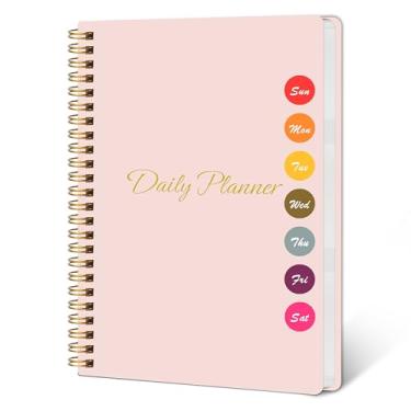 Imagem de Agenda semanal diária com horários, lista de tarefas, agenda diária para escritório e organizador pessoal - capa de PVC flexível, 14 x 21,6 cm, rosa