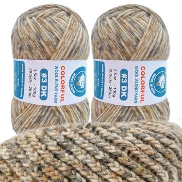 Imagem de FREEASYFAR Fio de lã colorido, fio de lã variegado super macio de camada única para tricô e crochê, 20% lã australiana e 80% acrílico, fio leve DK #3, 2 novelos, 200 g/500 m (Smoky Mirage)