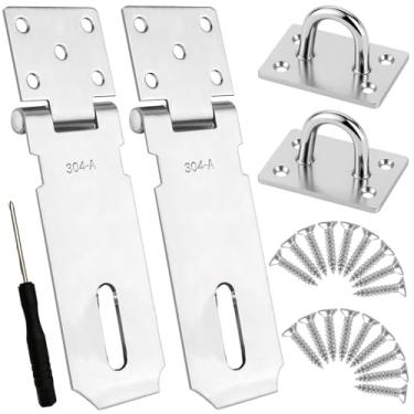 Imagem de Wopanxye Pacote com 2 ferrolho de cadeado de aço inoxidável, trava de segurança de 10 cm, grampo de portão resistente para portas externas, porta de galpão, cerca, janela, armário, gaiola para animais