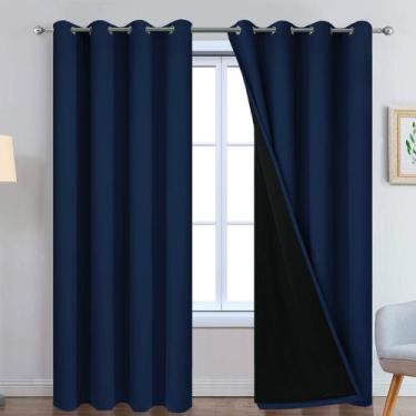 Imagem de Cortinas Yakamok Azul Marinho 100% Blackout 132x213cm 2 painéis