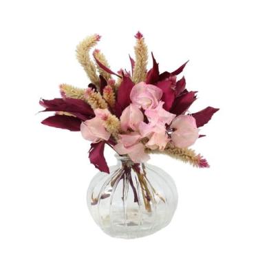 Imagem de Arranjo Floral Seco no Vaso de Vidro Decorativo - Pink - Pense Flores