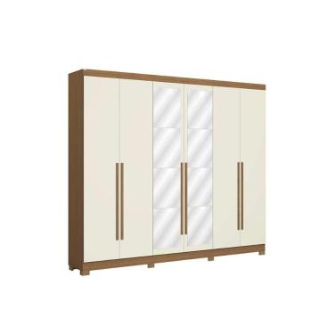 Imagem de Guarda Roupa Casal 6 Portas (2 c/ Espelho) e 3 Gavetas c/ Pés CB01T580 Canela/Off White - Kappesberg