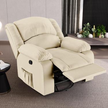 Imagem de Poltrona do Papai Reclinável Sala de Cinema Madrid Glider Manual Giratória Massagem USB PU Bege  G23