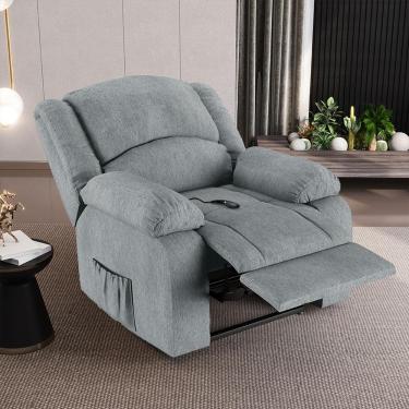 Imagem de Poltrona do Papai Reclinável Sala de Cinema Madrid Controle Power Elétrico USB Linho Cinza  G26
