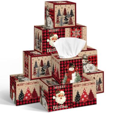 Imagem de FYSUIMU 12 peças de caixas de lenços faciais de Natal, buffalo, xadrez, árvore de Natal, boneco de neve, capa quadrada com 600 folhas, guardanapos de 3 camadas para festa de inverno, acessórios de
