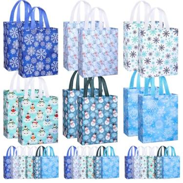 Imagem de SilTriangle 30 peças grandes sacos de presente de Natal de floco de neve, reutilizáveis, não tecidos, sacolas de presente de Natal de inverno com alças para suprimentos de festa de Natal, inverno, 30