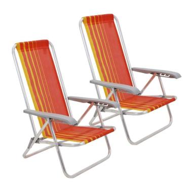 Imagem de Kit 2 Cadeira De Praia Camping Reclinável Alumínio Bali Laranja Tramontina