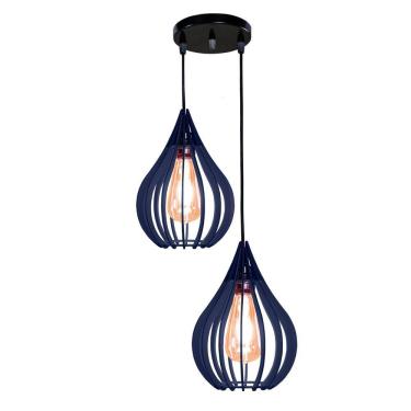 Imagem de Luminária Teto Lustre Pendente Balcão Cozinha Sala Duplo Cor:azul