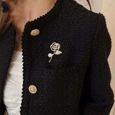 Imagem de Broche de pérola de flor de rosa para mulheres pétalas de strass vazadas broches de lapela de folha floral delicados buquê de pérolas buquê corpete cachecol fivela vestido acessório joias, Small, Liga