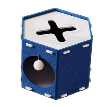 Imagem de Generic Casa de feltro para gatos, móveis espaçosos e aconchegantes com bolas penduradas para gatos pequenos, médios e grandes, cama para gatos de fácil, Azul