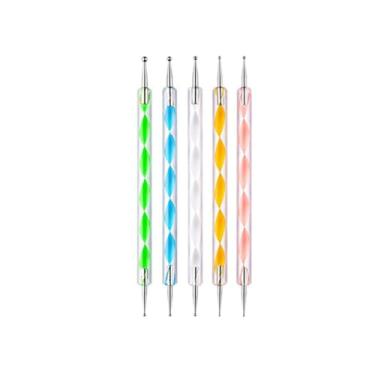 Imagem de 5 peças ferramentas de unha dupla cabeça contas detalhes pincéis ponta francesa indentação caneta gel design de unhas essenciais kit de ferramentas de decoração