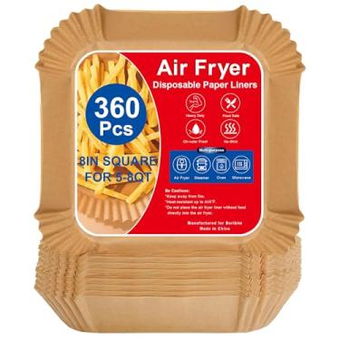 Imagem de Boribim 360 peças de forros de papel para fritadeira a ar, forros quadrados de 20 cm descartáveis para micro-ondas, papel pergaminho resistente antiaderente para cesta de airfryer de 5-8 QT, forro de