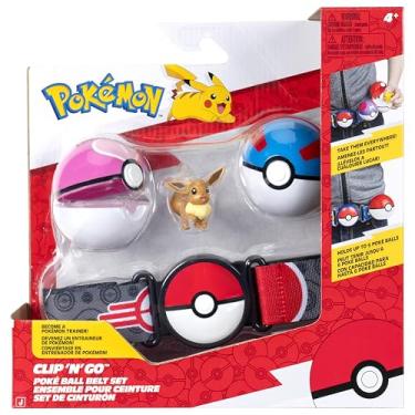 Imagem de Pokémon Conjunto de cinto Eevee Clip 'N' Go – Boneco de batalha Eevee de 5 cm com grande bola, bola do amor e cinto temático
