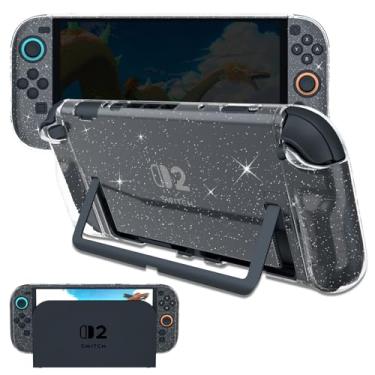 Imagem de Protective Case for Nintendo Switch 2, Clear Switch 2 Case Hard PC Cover & Soft TPU Ergonomic Joy Con Grip Cover, Dockable Cases Shock-Absorbing & Anti-Scratch Slim Shell Travel Protector, Glitter