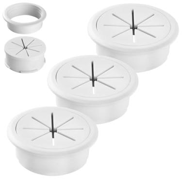 Imagem de Ilhós de mesa de 50 mm (50 mm), 3 peças, capa de orifício de mesa para cabos, branca, tampa de plástico ABS para fios e cabos através da bancada XIOGZAXI