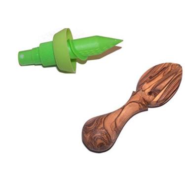 Imagem de Espremedor de Limão/Primeiro Espremedor de Citrinos Esculpido em Madeira de Oliveira Dura de Belém (13,5 cm) e o segundo é o Pulverizador de Suco de Silicone – Asfour Outlet Trademark