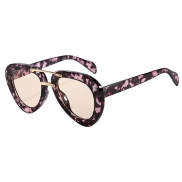 Imagem de HCPIHF Óculos de sol masculinos Double Bridges, óculos de sol da moda com gradiente UV400 feminino (flor-marrom claro)