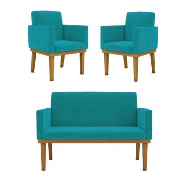 Imagem de Kit Sofá 2 Lugares + Poltrona Com Base Suede azul Turquesa