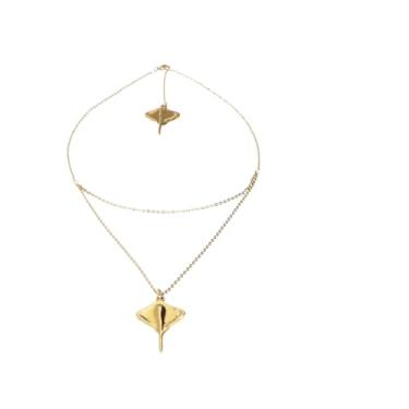 Imagem de Uno de 50 Colar com pingente de arraia Ser Majestuosa, corrente dupla banhada a ouro 18K, 40,6 e 45,7 cm, feito à mão, coleção Porto Rico