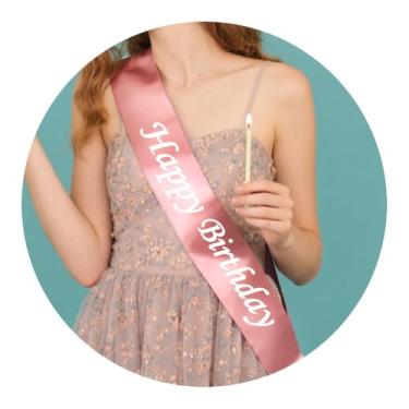 Imagem de Faixa de aniversário para mulheres, homens, presentes de aniversário para ele, acessórios de decoração de festa de aniversário 21, 30, 18 anos, faixas de aniversário, rosa, P