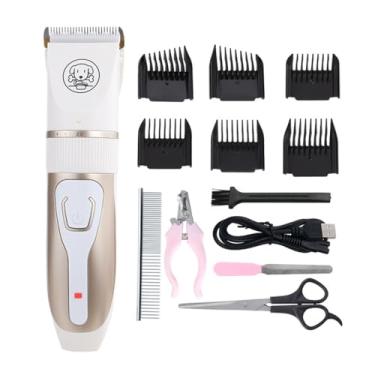 Imagem de Conjunto de 4 peças Cortador Elétrico Cabelo para Pets Baixo Ruído Lâmina Polida com Ponta Redonda e Pontuda Design Anti-Derrame Ajuste Comprimento em Múltiplos Níveis Uso Sem Fio Bateria Grande Capac