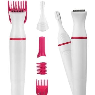 Imagem de Barbeador Elétrico Feminino, Depilador Portátil com Pente Ajustável, Branco e Rosa, Aparador de Pelos para Uso Úmido e Seco