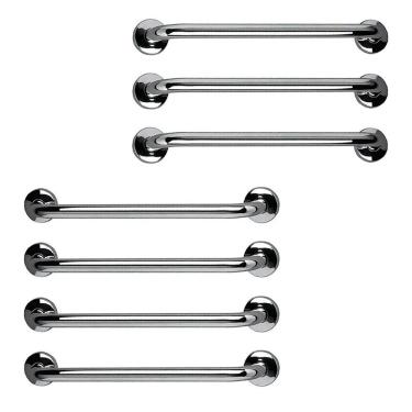 Imagem de Barra De Apoio Inox 60cm Kit 7 Unidades Segurança Banheiro Box Criança Idoso Gestante Suporte Corrimao Acessibilidade