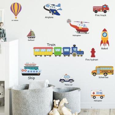 Imagem de Adesivos de parede, desenhos animados, veículos de transporte, 30x90cm
