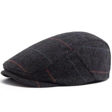 Imagem de Chapéu de jornaleiro cinza clássico Herringbone Flat Cap para homens -