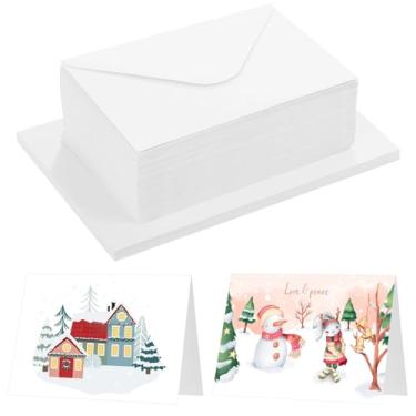 Imagem de 50 conjuntos de cartões e envelopes em branco, cartões comemorativos DIY de 350 g/m2 com adesivos coloridos, papel branco dobrável