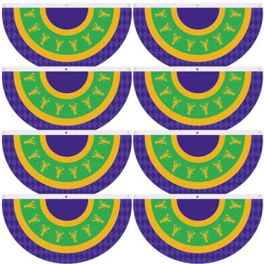 Imagem de Jetec 8 peças de decorações de bandeira de fã de carnaval, 5 x 0,9 m New Orleans Bunting Half Fan Flag Carnaval baile de máscaras festa interior exterior varanda quintal festival decoração