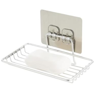 Imagem de Saboneteira de aço inoxidável para chuveiro, suporte de sabão de parede sem perfuração, bandeja sem danos para banheiro e cozinha