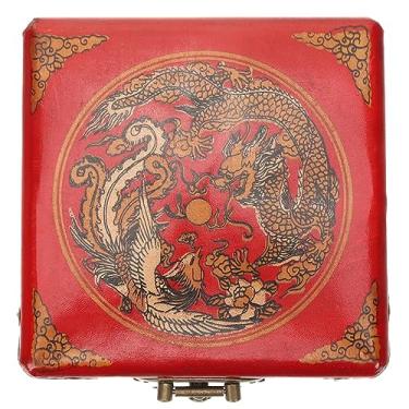 Imagem de OSALADI Caixa de joias chinesa organizadora de joias vintage feita à mão caixa de presente de madeira antiga caixa de bugigangas de dragão bracelete porta-pulseiras para mulheres brinco de tesouro