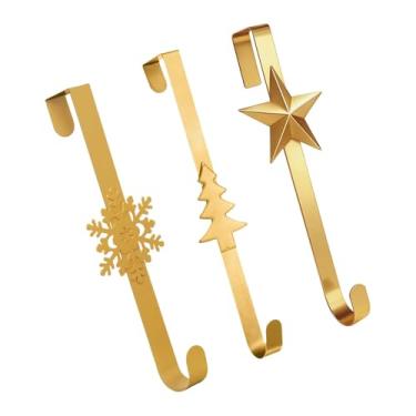 Imagem de Bothyi Conjunto de 3 peças de suporte para guirlanda de porta, gancho decorativo premium e para uso interno e externo, Ouro