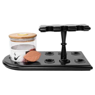 Imagem de Pote de umidade com suporte de cachimbo de madeira 6 peças, madeira preta de suporte elegante, tampa de vidro de madeira e com folha de decoração, decoração de casa e armazenamento de cachimbo ideal