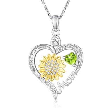 Imagem de HeartMelody Colares de coração de girassol para mulheres, You Are My Sunshine, banhado a ouro branco 18 K, colar com pedra do mês de nascimento, joias de girassol para todos os dias, presentes de