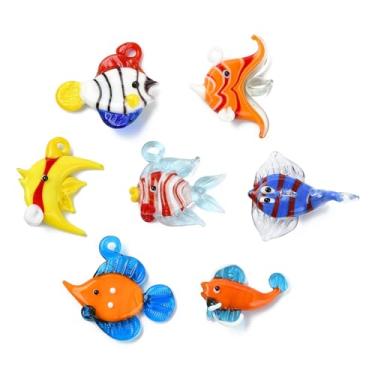 Imagem de UR URLIFEHALL 7 peças, 7 estilos, berloques feitos à mão para peixes, verão, mar, oceano, animal, pingentes para pulseira DIY, colar, joias, artesanato, suprimentos