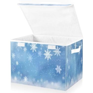Imagem de Blueangle Caixas de armazenamento dobráveis 1 pacote, cestas de armazenamento de flocos de neve brancos com tampas e alça para casa, quarto, armário e escritório (375)