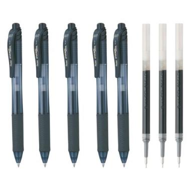 Imagem de Kit com 5 canetas Pentel Energel 0.7 com 3 refis Preto