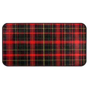 Imagem de STAYTOP Tapetes de cozinha xadrez elegante de búfalo 99 × 20 pol, antiderrapante, lavável, tapetes acolchoados, de poliéster, antifadiga, conforto, alpendre, tapete para decoração de casa de fazenda