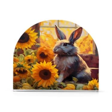 Imagem de CEBUGI Porta-guardanapos para mesas Porta-guardanapos de acrílico Coelho Girassóis Porta-guardanapos de papel para decoração de festa de jantar de cozinha