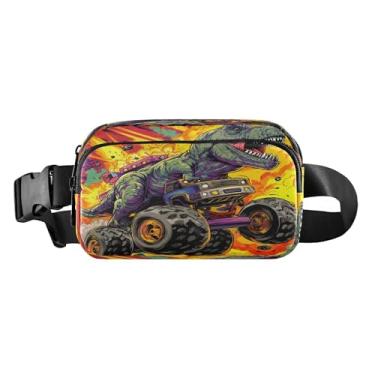 Imagem de CEBUGI Pochetes de caminhada para homens, mulheres, dinossauros e caminhões, modernas, resistentes à água, com cinto ajustável para treino, viagem, corrida