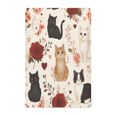 Imagem de STAYTOP Lençóis de berço de gato fofo para meninos e meninas, lençol com elástico para berço padrão e colchão infantil, lençol de microfibra supermacia 99 × 69 × 5 cm