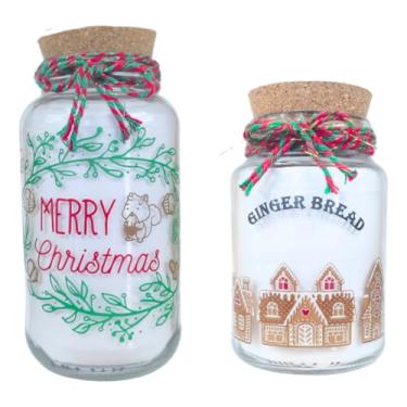 Imagem de Jogo 2 Potes Hermeticos Vidro Decorado Natal Tampa Rolha Cozinha Organização Decoração(Merry Christmas Biscoitos)