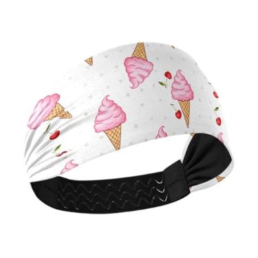 Imagem de Burbuja Tiara com cones de sorvete cerejas para mulheres e homens, faixa elástica antiderrapante com absorção de umidade, moda para treino, ioga, esportes, capacete amigável