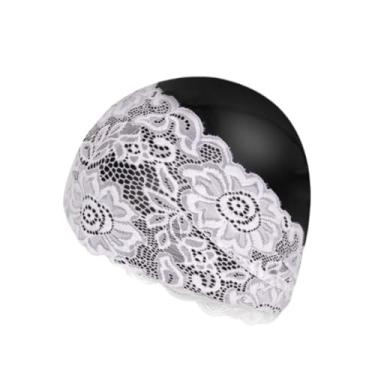 Imagem de Touca de natação feminina impermeável de silicone turbante chapéu de natação mantém o cabelo das meninas seco antiderrapante renda elástica floral elegante envoltório de natação
