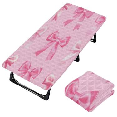 Imagem de Burbuja Lençol de berço de laço rosa para crianças, lençol de cochilo acolchoado portátil com faixa elástica para meninas e meninos, lavável na máquina, 63,5 x 127 cm