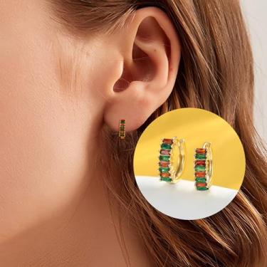 Imagem de Brincos modernos de zircônia cúbica para mulheres, brincos leves de prata esterlina, brincos grossos de argola para mulheres, brincos banhados a ouro 14K, joias de 10 mm, standard, Latão, Sem pedra